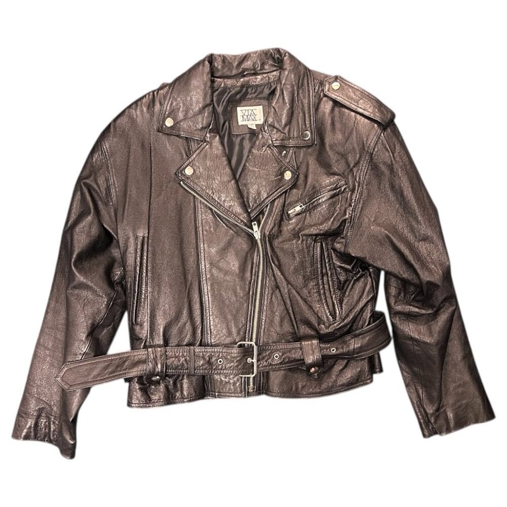 Via Max Leather Motorcycle Jacket Coat SIZE LARGE